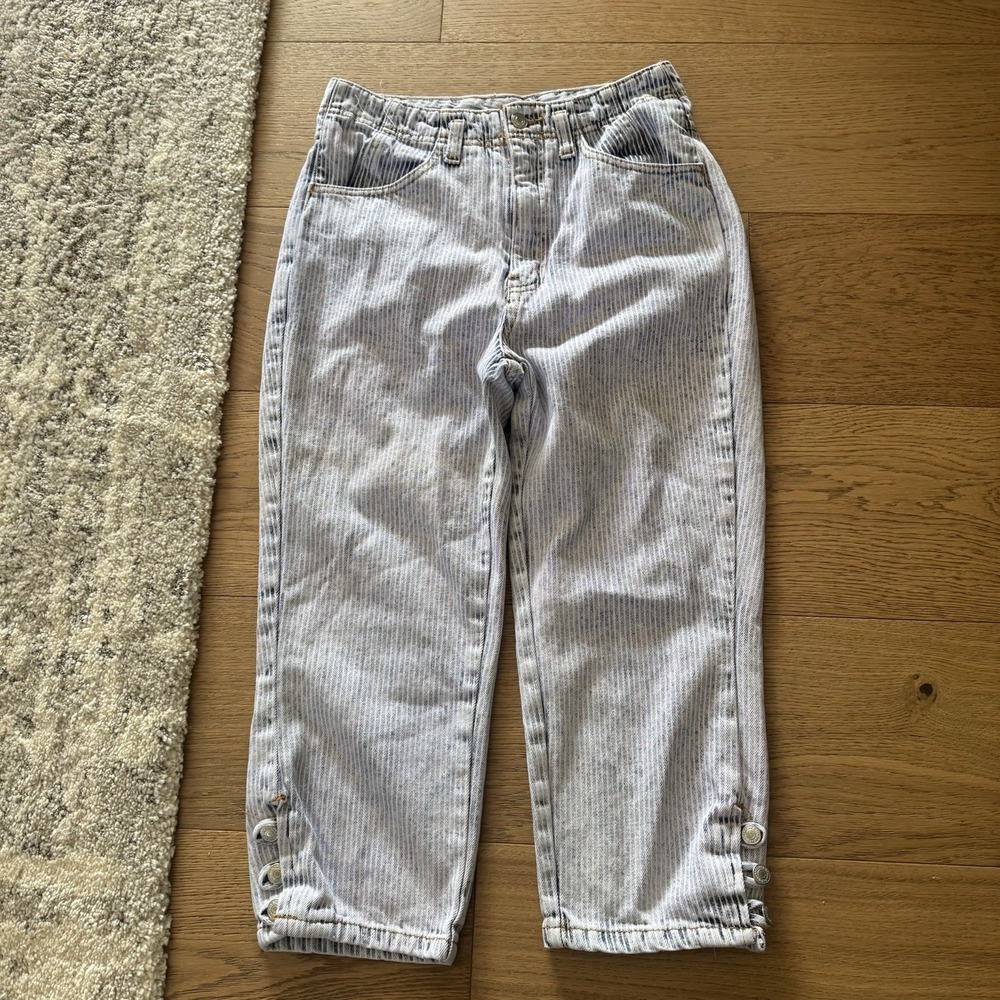 VTG 80s Jordache Hickory Stripe Jeans Womens 9/10 High Waisted Capri Blue Pink